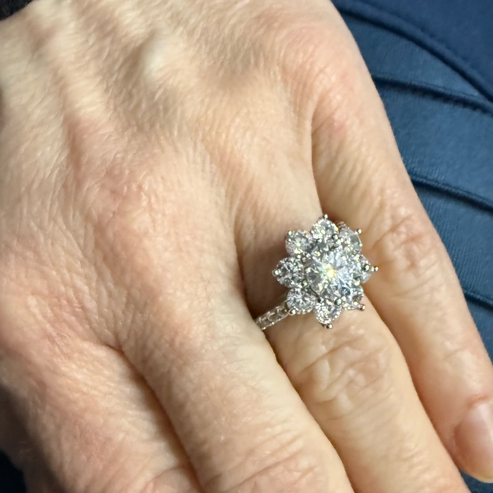 Moissanite and cz sunflower ring size 7